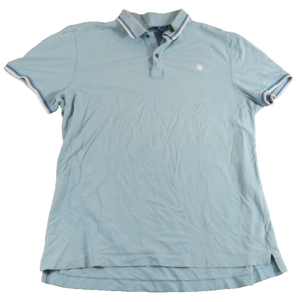 G-Star RAW Men XXL Dunda Slim Polo Shirt Light Blue Stripes Short Sleeve Cotton
